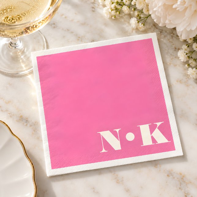 Bold Modern Monogram Initials Hot Pink Wedding Napkin (Creator Uploaded)