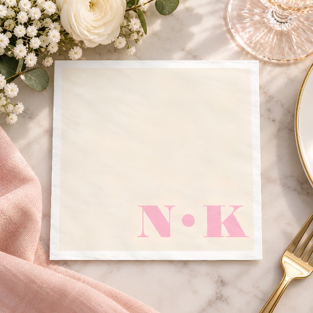 Bold Modern Monogram Initials Pink Cream Wedding Napkin (Creator Uploaded)