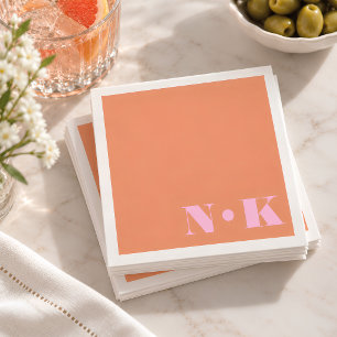 Bold Modern Monogram Initials Pink Orange Wedding Napkin