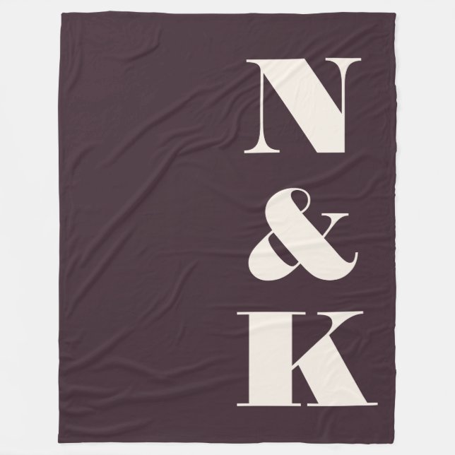 Bold Modern Monogram Initials Plum Ivory Newlywed Fleece Blanket (Front)