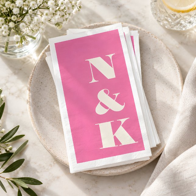 Bold Modern Monogram Initials Wedding Hot Pink Napkin (Creator Uploaded)