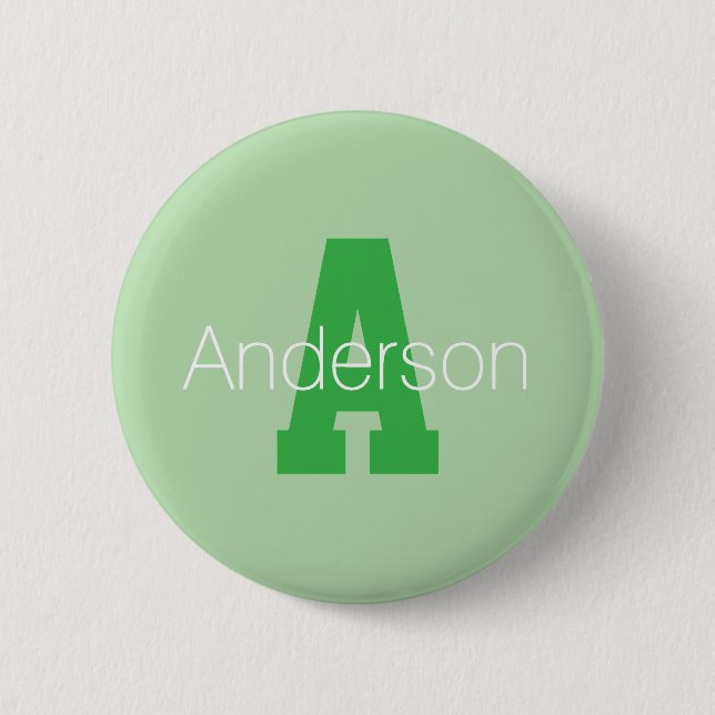 Bold Modern Monogram | Pale & Kelly Green 6 Cm Round Badge (Front)