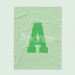 Bold Modern Monogram   Pale & Kelly Green Fleece Blanket