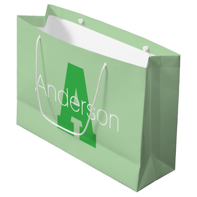 Bold Modern Monogram | Pale & Kelly Green Large Gift Bag (Front Angled)