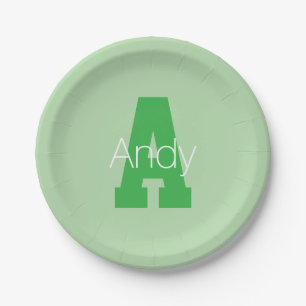 Bold Modern Monogram   Pale & Kelly Green Paper Plate