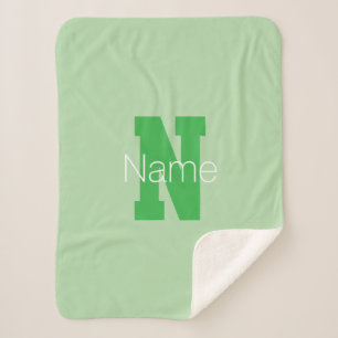 Bold Modern Monogram Pale & Kelly Green Sherpa Blanket