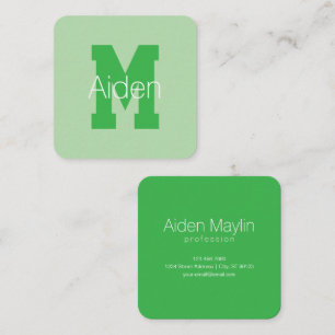 Bold Modern Monogram   Pale & Kelly Green Square Business Card