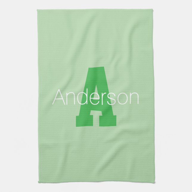 Bold Modern Monogram | Pale & Kelly Green Tea Towel (Vertical)