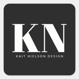 Bold Modern Monogram Professional Initials Black Square Sticker