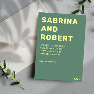 Bold Modern Names Script Green & Yellow Wedding Invitation