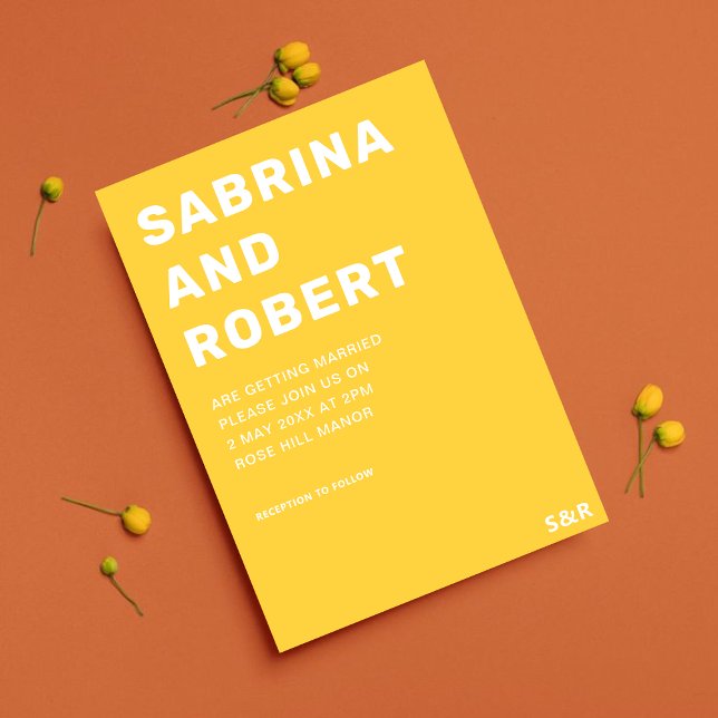 Bold Modern Names Typography Yellow Wedding  Invitation (Creator Uploaded)