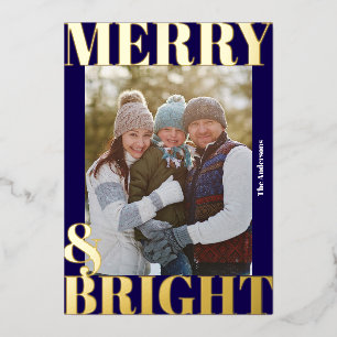 Bold Modern Navy Blue Merry & Bright Photo