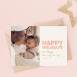 Bold Modern One Photo Happy Holiday Card<br><div class="desc">Send warm wishes this holiday season with this unique and cute, bold modern one photo happy holiday card. Its simple and minimalist design features boho-inspired elements in light pink, pastel coral, sage green, blush, and peach hues. Celebrating the festive spirit of December, this design brings a cheerful and fun touch...</div>
