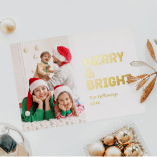 Bold Modern One Photo Merry and Bright Gold