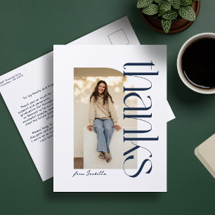 Bold modern one photo navy graduation thank you postcard