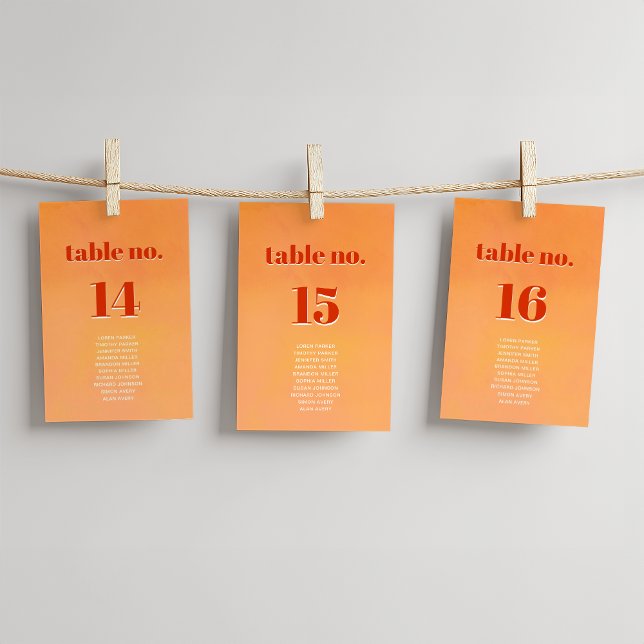 Bold Modern Orange Sunset Seating Chart Wedding Table Number (Creator Uploaded)