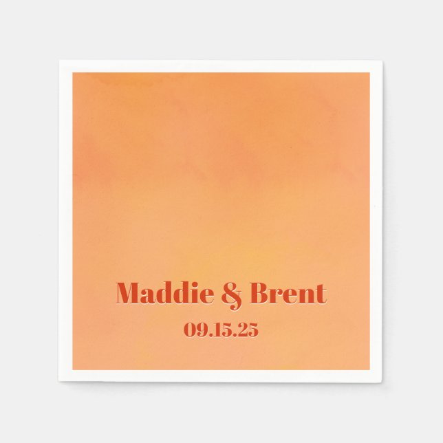 Bold Modern Orange Watercolor Sunset Wedding Napkin (Front)