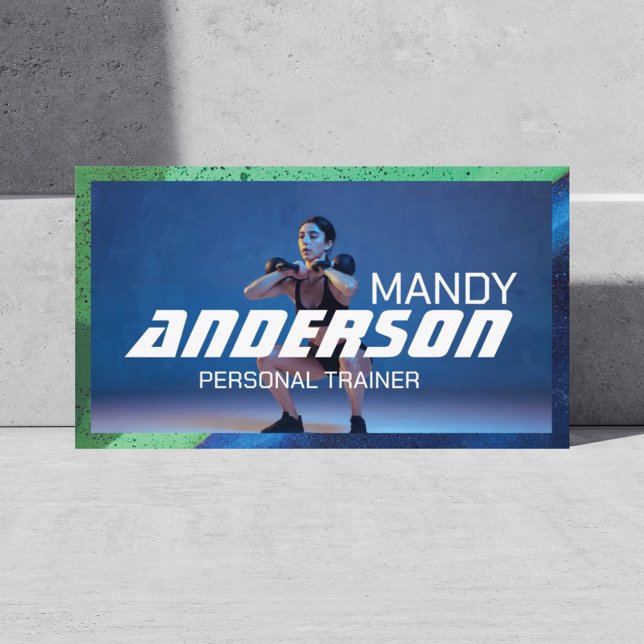 Bold Modern Personal Trainer Fitness Coach Photo Business Card (Creator Uploaded)