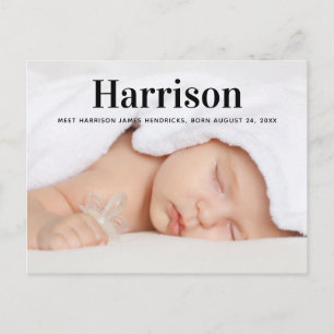 Bold Modern Photo Baby Announcement Postcard