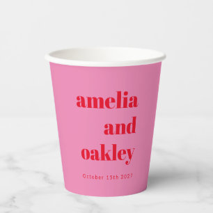 Bold Modern Pink and Red Retro Custom Wedding Paper Cups