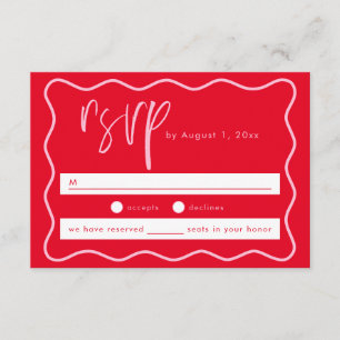 Bold Modern Pink And Red Squiggle Frame RSVP Card