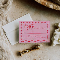 Bold Modern Pink And Red Squiggle Frame RSVP Card