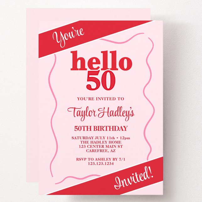 Bold Modern Pink Red 50th Birthday Invitation (Creator Uploaded)