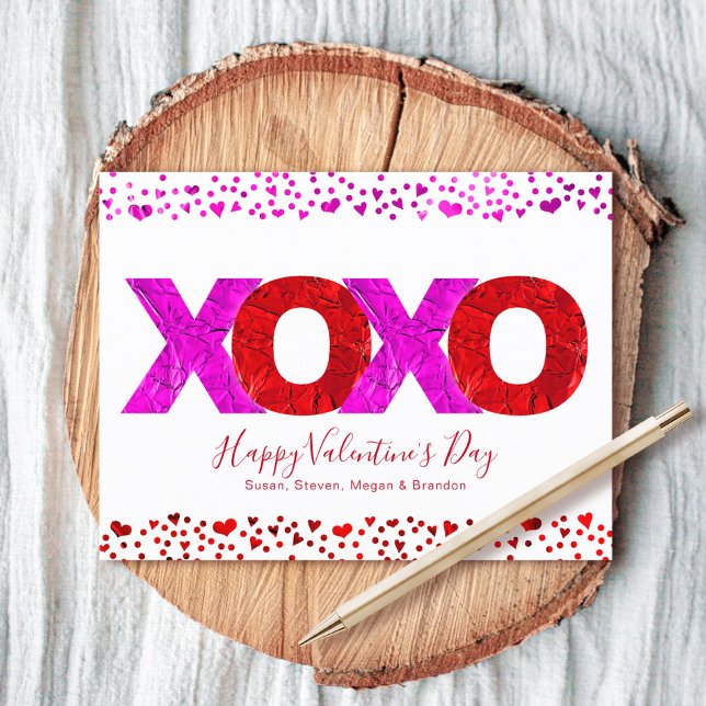 Bold Modern Pink Red XOXO Valentine’s Day Hearts  Holiday Postcard (Creator Uploaded)