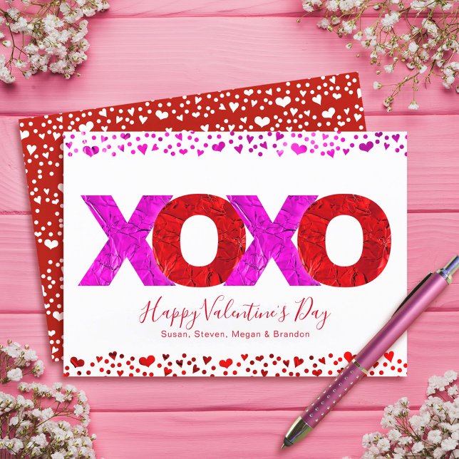 Bold Modern Pink Red XOXO Valentine’s Day Script Holiday Card (Creator Uploaded)