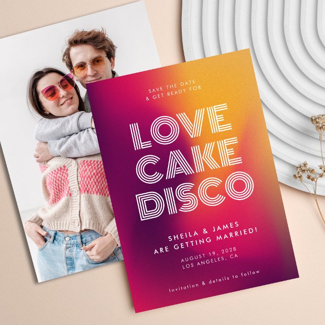 Bold Modern Pink Yellow Gradient Disco Wedding Save The Date (Creator Uploaded)