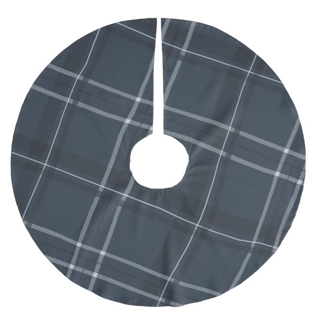 Bold modern plaid navy Christmas Brushed Polyester Tree Skirt (Front)