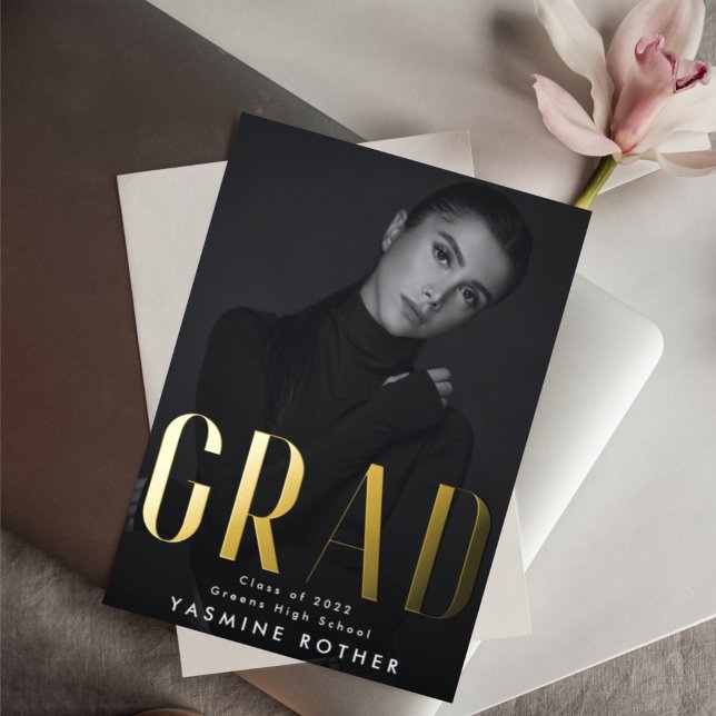 Bold Modern Real Gold Foil GRAD Photo Announcement (Creator Uploaded)