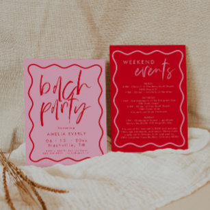 Bold Modern Red And Pink Bachelorette Party Invite