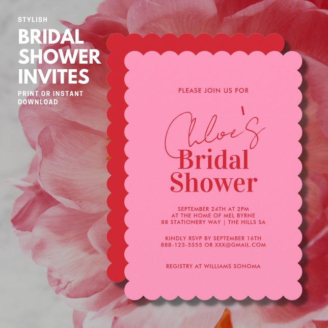 Bold Modern Red and Pink Bridal Shower Invitation (Creator Uploaded)