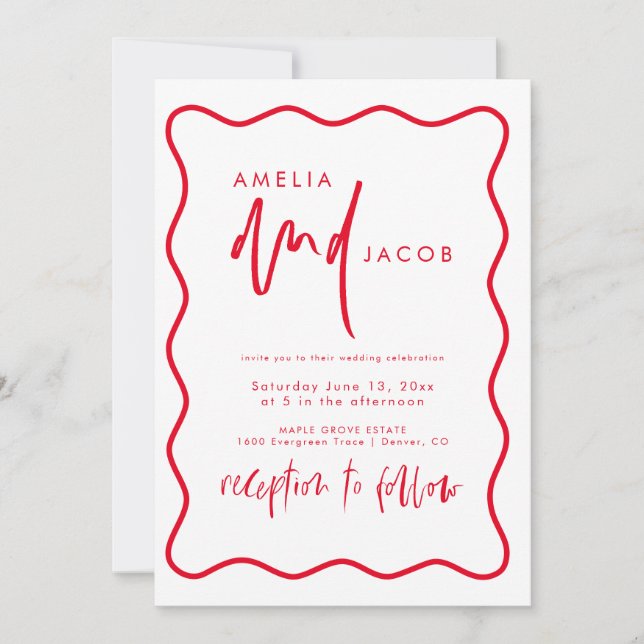Bold Modern Red And Pink Wedding Invitation (Front)