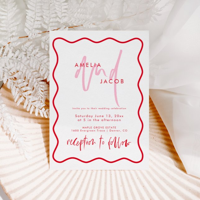 Bold Modern Red And Pink Wedding Invitation (Creator Uploaded)
