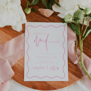 Bold Modern Red And Pink Wedding Invitation
