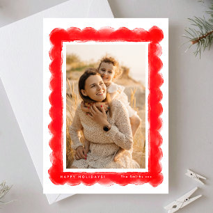 bold modern red festive christmas photo frame holiday card