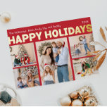 Bold Modern Red Five Photo Happy Gold Foil Holiday Postcard<br><div class="desc">Send warm wishes this holiday season with this unique and cute, bold modern red five photo happy gold foil holiday postcard. Its simple and minimalist design features boho-inspired elements in gold foil. Celebrating the festive spirit of December, this design brings a cheerful and fun touch to any occasion. The gold...</div>