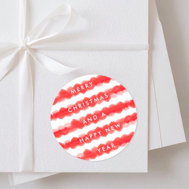 bold modern red painted scallop Merry Christmas Classic Round Sticker (Creator Uploaded)