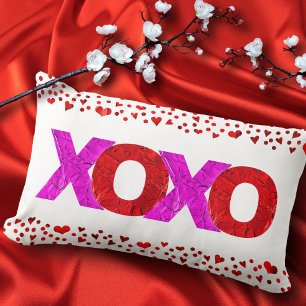 Bold Modern Red Pink XOXO Hearts Valentine’s Day  Lumbar Cushion