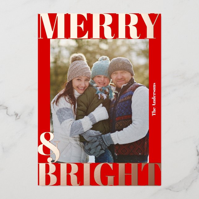 Bold Modern Red White Merry & Bright Photo (Front)