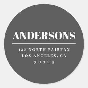 Bold Modern Return Address Grey & White Classic Round Sticker