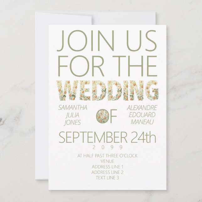 Bold Modern Rustic Boho Floral Greenery Wedding Invitation (Front)