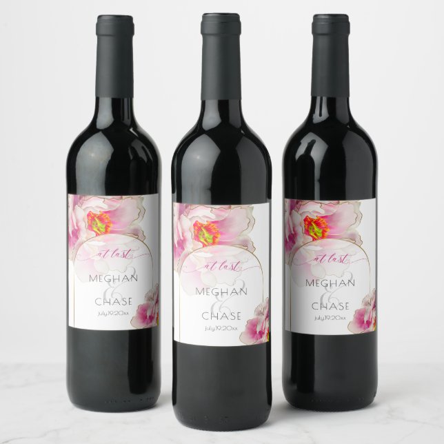 Bold Modern Scarlet  Peony  Wine Label (Bottles)