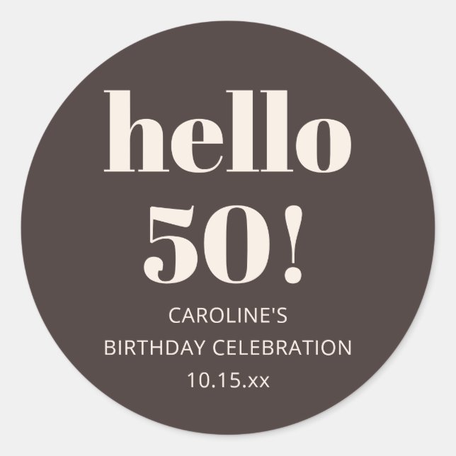 Bold Modern Simple Brown 50th Birthday Party Favor Classic Round Sticker (Front)