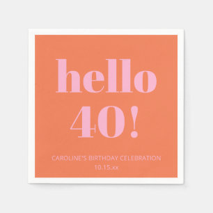 Bold Modern Simple Orange Pink 40th Birthday Party Napkin
