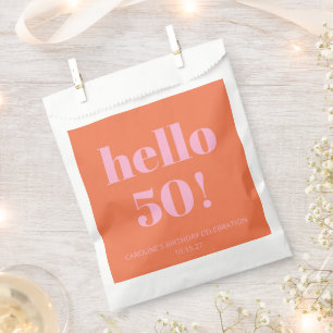 Bold Modern Simple Orange Pink 50th Birthday Party Favour Bags