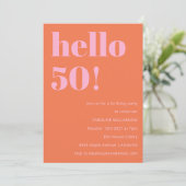 Bold Modern Simple Orange Pink 50th Birthday Party Invitation (Standing Front)