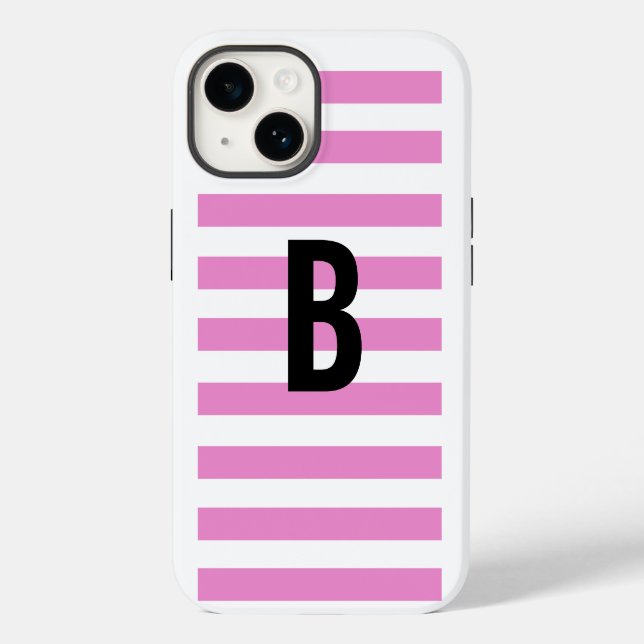 Bold Modern Simple Purple Stripe Initial Monogram Case-Mate iPhone Case (Back)